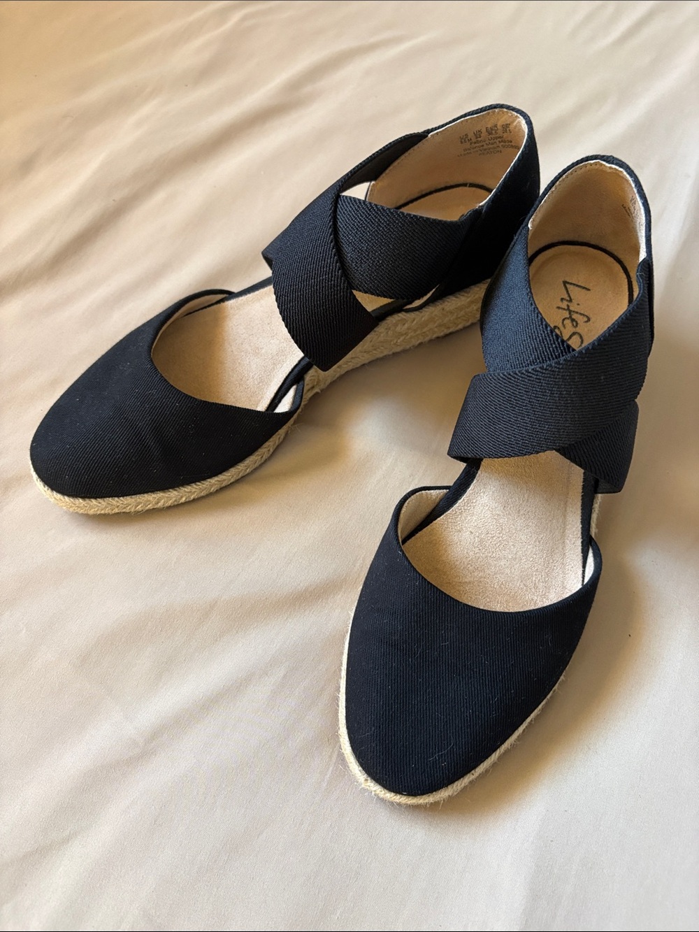 Life Stride Black Espadrille Wedge Sandals with Crisscross Straps